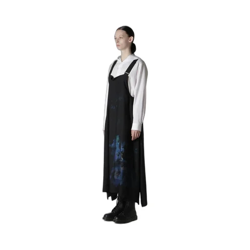 Flower/Lace-Preint Dungaree Twill Overalls Dress