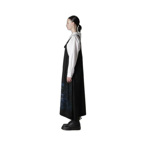 Flower/Lace-Preint Dungaree Twill Overalls Dress