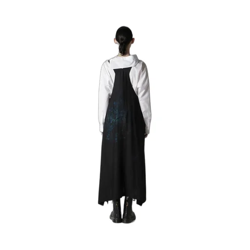 Flower/Lace-Preint Dungaree Twill Overalls Dress