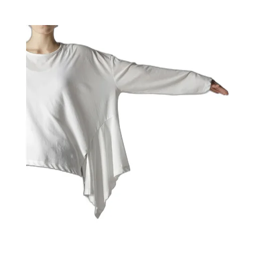 Hard-Twisted Jersey Asymmetric Round Neck T