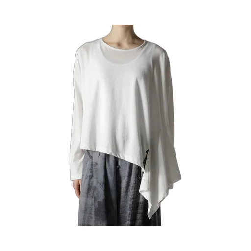 Hard-Twisted Jersey Asymmetric Round Neck T