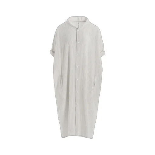 Cotton Voile Rolled-Up Half Sleeve Stripe Dress