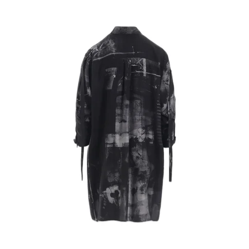 Cupro Blurry Flower Print Long Sleeve Blouse