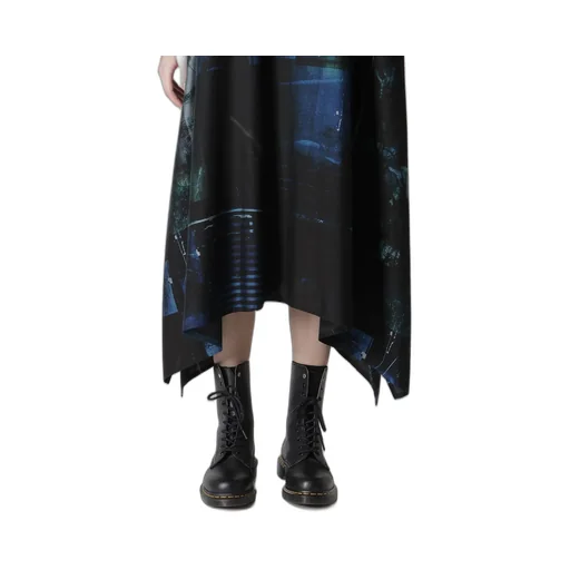 Cupro Blurry Flower Print Belt Tent Dress