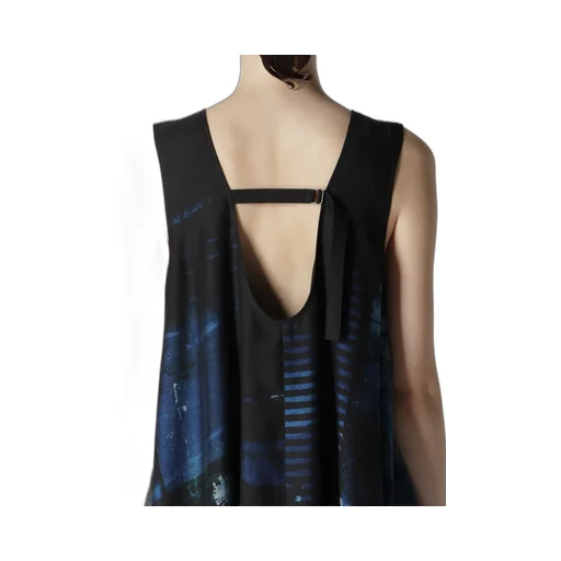 Cupro Blurry Flower Print Belt Tent Dress