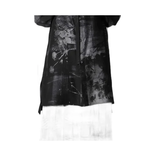 Cupro Blurry Flower Print Long Sleeve Blouse