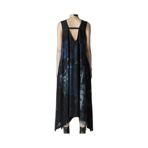 Cupro Blurry Flower Print Belt Tent Dress