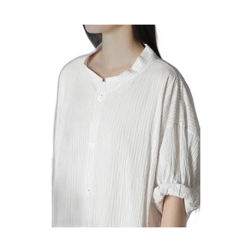 Cotton Voile Rolled-Up Half Sleeve Stripe Dress