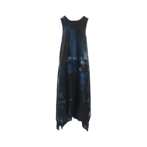 Cupro Blurry Flower Print Belt Tent Dress