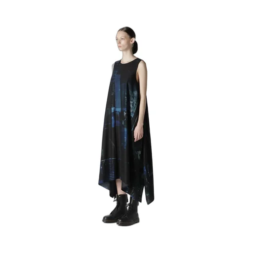 Cupro Blurry Flower Print Belt Tent Dress