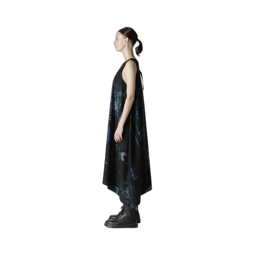 Cupro Blurry Flower Print Belt Tent Dress