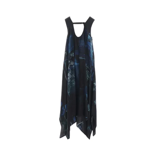 Cupro Blurry Flower Print Belt Tent Dress