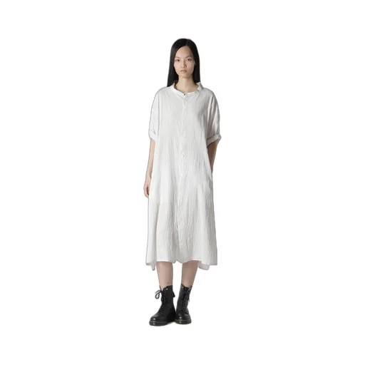 Cotton Voile Rolled-Up Half Sleeve Stripe Dress