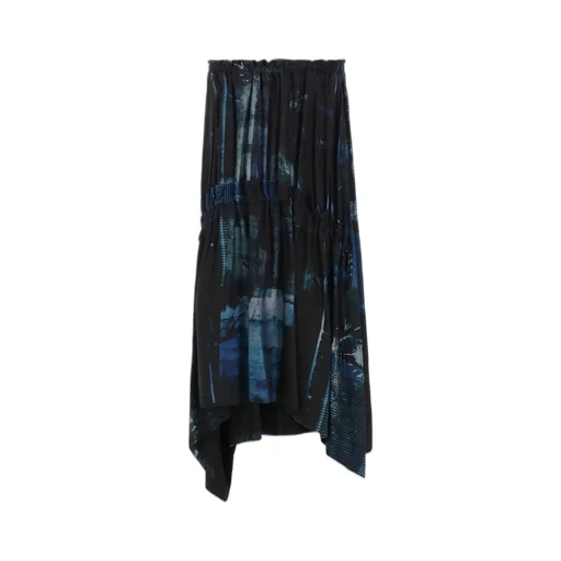 Cupro Blurry Flower Print Shirring Skirt