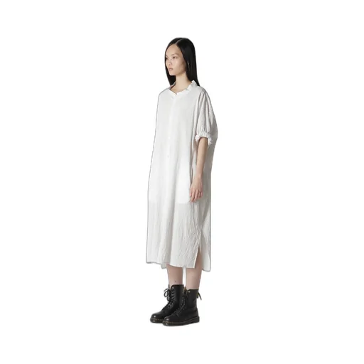 Cotton Voile Rolled-Up Half Sleeve Stripe Dress