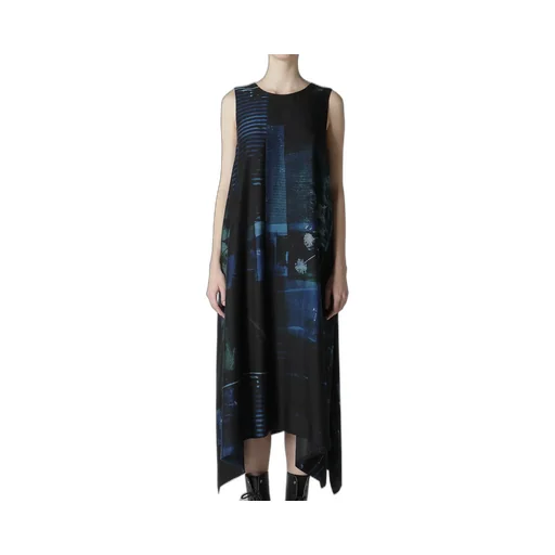 Cupro Blurry Flower Print Belt Tent Dress
