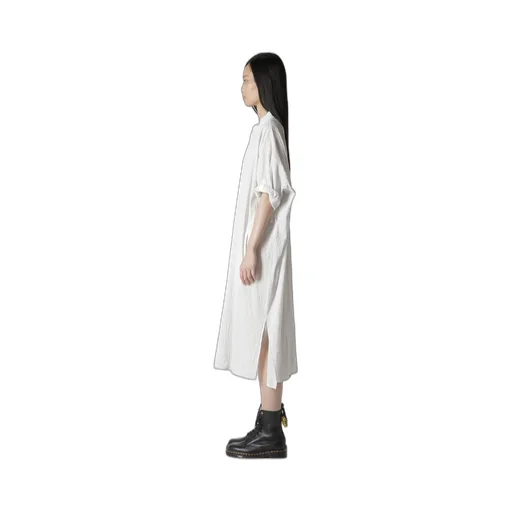 Cotton Voile Rolled-Up Half Sleeve Stripe Dress