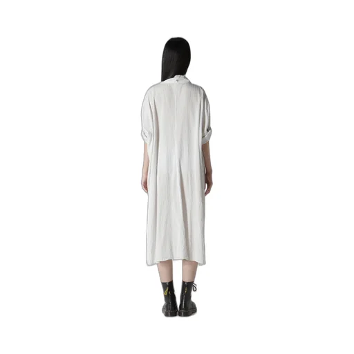 Cotton Voile Rolled-Up Half Sleeve Stripe Dress
