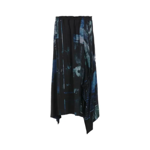 Cupro Blurry Flower Print Shirring Skirt