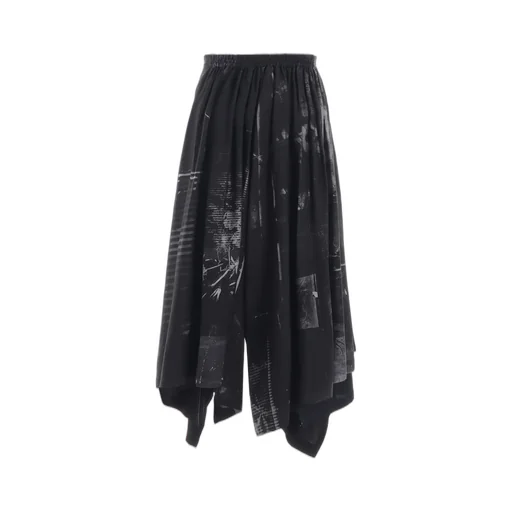 Cupro Blurry Flower Print Right-Side Gatehred Pants