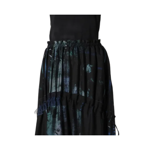 Cupro Blurry Flower Print Shirring Skirt