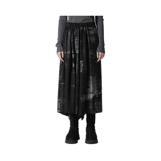 Cupro Blurry Flower Print Right-Side Gatehred Pants