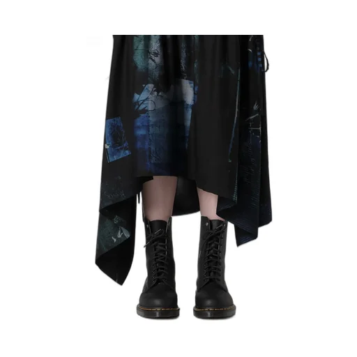 Cupro Blurry Flower Print Shirring Skirt