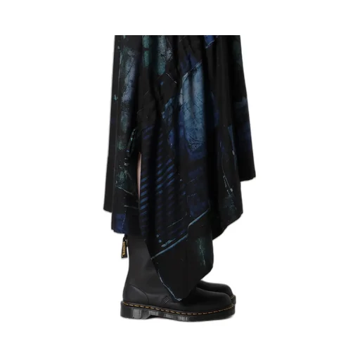 Cupro Blurry Flower Print Shirring Skirt