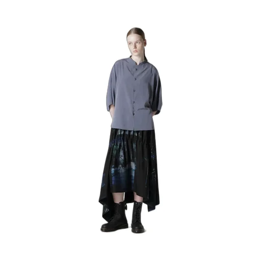 Cupro Blurry Flower Print Shirring Skirt