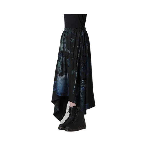 Cupro Blurry Flower Print Shirring Skirt