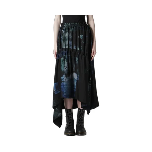 Cupro Blurry Flower Print Shirring Skirt