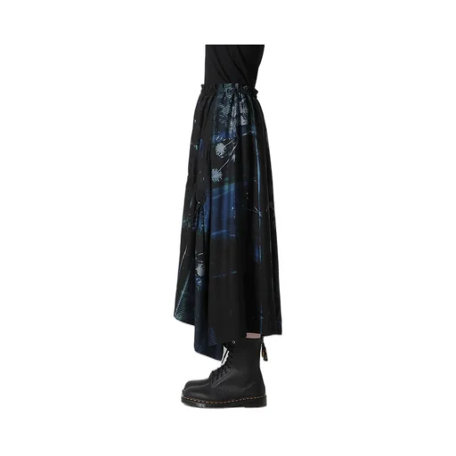 Cupro Blurry Flower Print Shirring Skirt