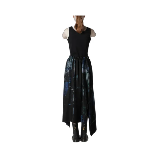 Cupro Blurry Flower Print Shirring Skirt