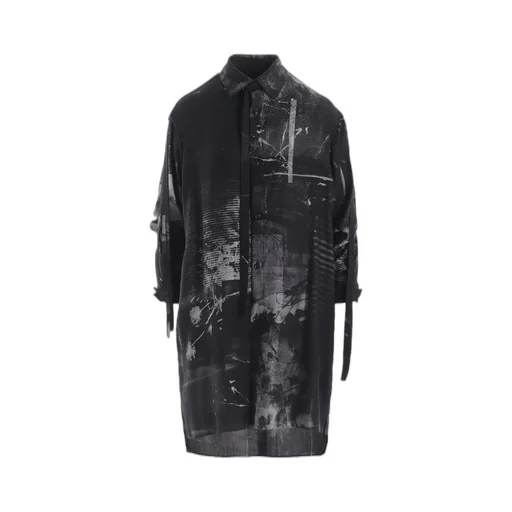 Cupro Blurry Flower Print Long Sleeve Blouse