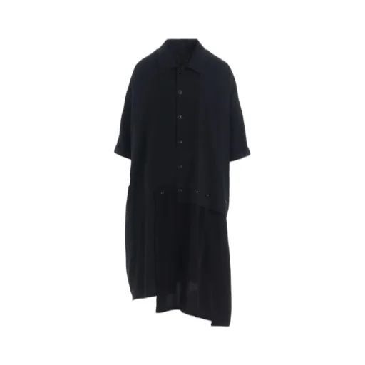 Crepe De Chine/6Oz Denim Asymmetric Half Sleeve Dress
