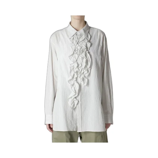 Cotton Voile Untrimmed Frill Stripe Blouse