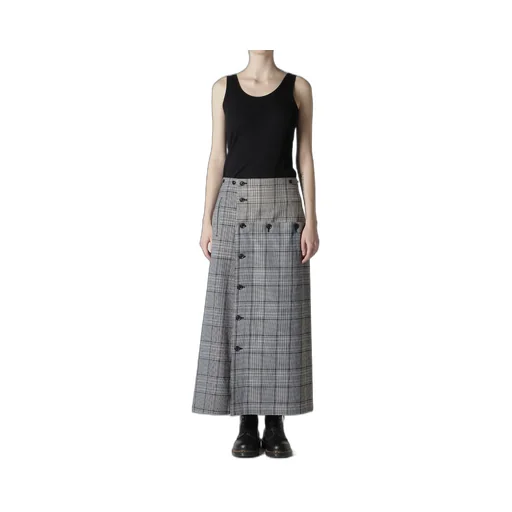 Grid Plaid Button Skirt