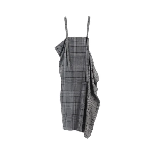 Grid Plaid Square Shoulder Strap Dress