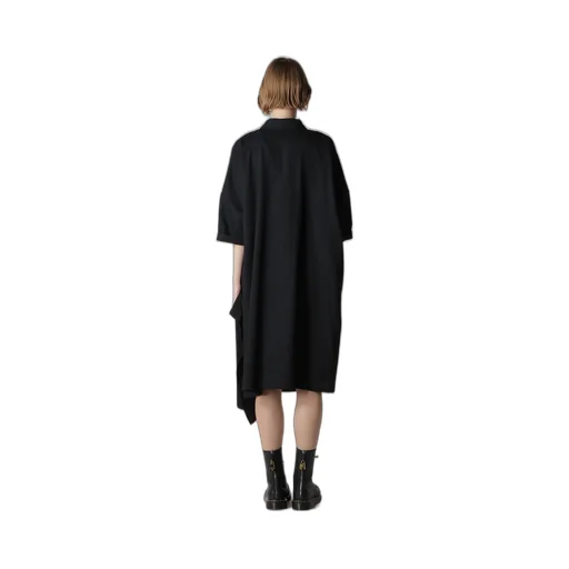 Crepe De Chine/6Oz Denim Asymmetric Half Sleeve Dress