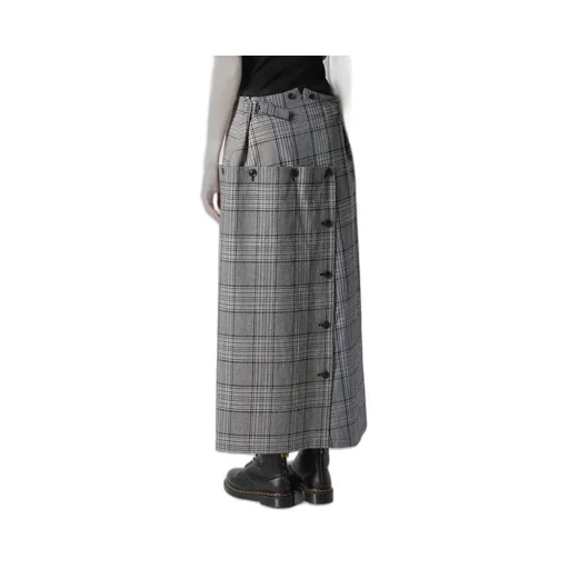 Grid Plaid Button Skirt