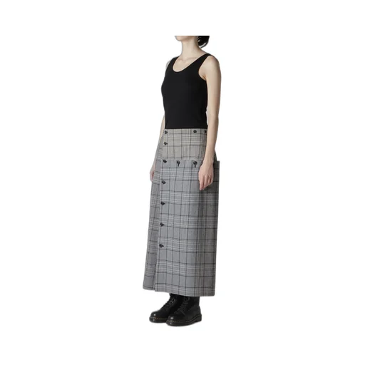 Grid Plaid Button Skirt