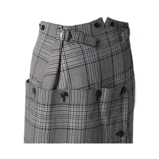 Grid Plaid Button Skirt