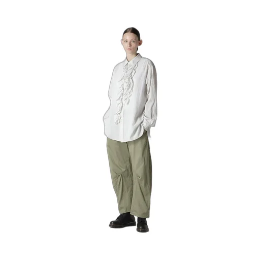 Cotton Voile Untrimmed Frill Stripe Blouse
