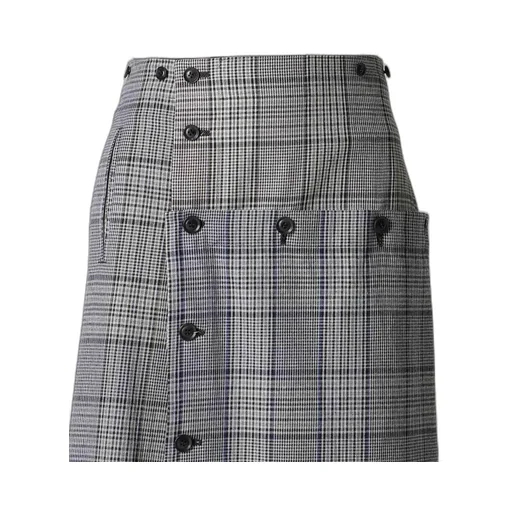 Grid Plaid Button Skirt
