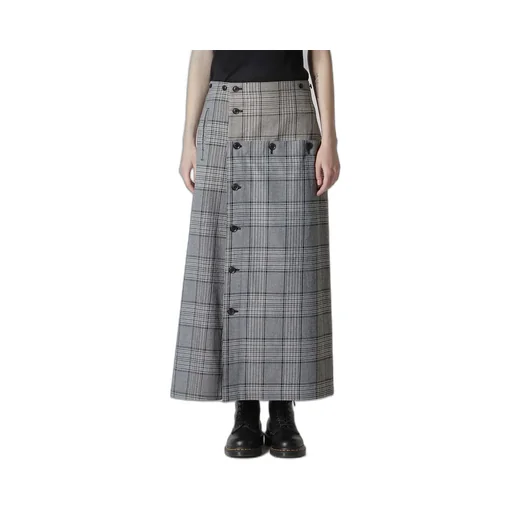 Grid Plaid Button Skirt
