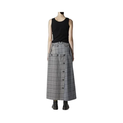 Grid Plaid Button Skirt