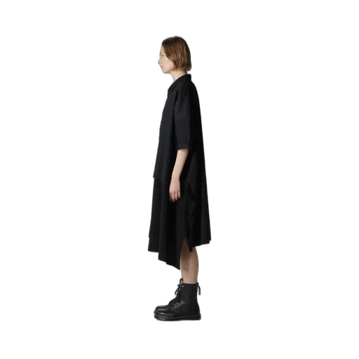 Crepe De Chine/6Oz Denim Asymmetric Half Sleeve Dress