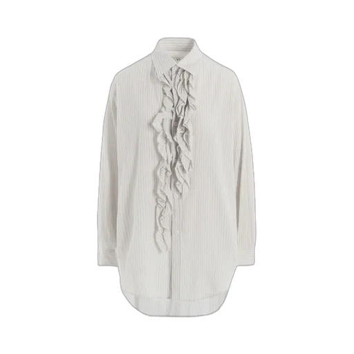 Cotton Voile Untrimmed Frill Stripe Blouse