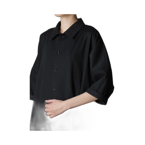 Crepe De Chine/6Oz Denim Asymmetric Half Sleeve Dress