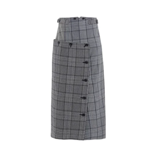 Grid Plaid Button Skirt